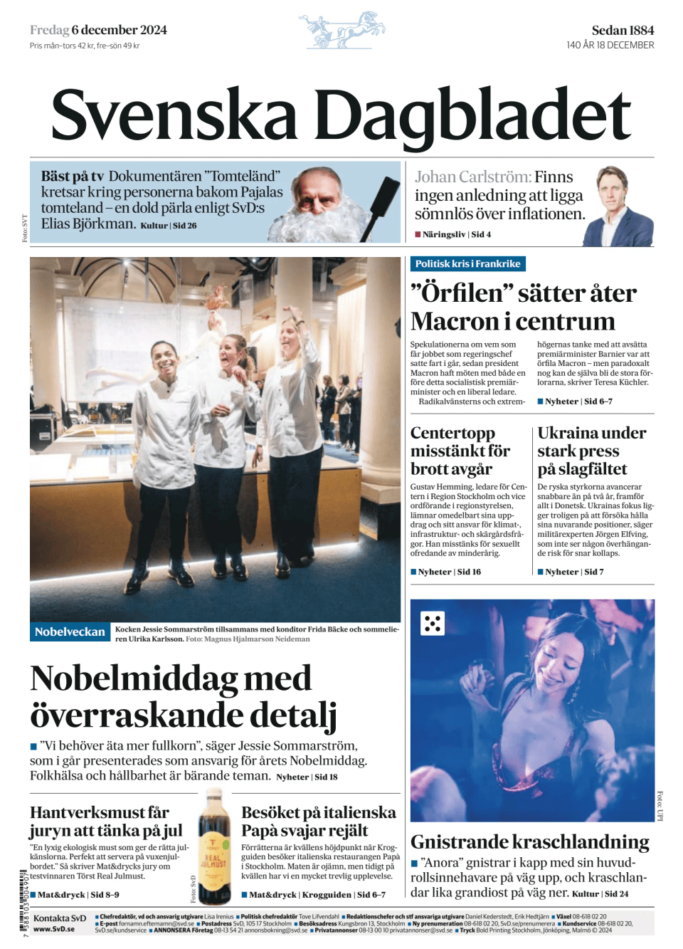 Prima-pagina-Svenska Dagbladet-edizione-di-oggi-20241206